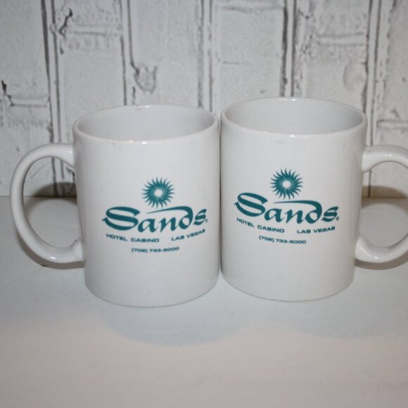 🎰 Sands Casino Mug Set · Teal & White · Set of 2 · 3.75" Tall - Picture 3 of 4